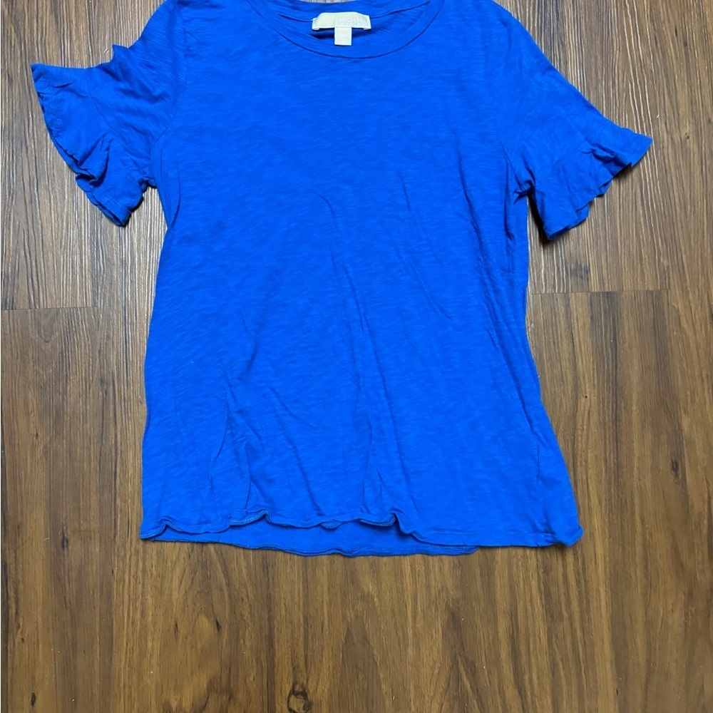 Michael Kors Royal Blue Ruffle Sleeve Tee - Picture 2 of 8